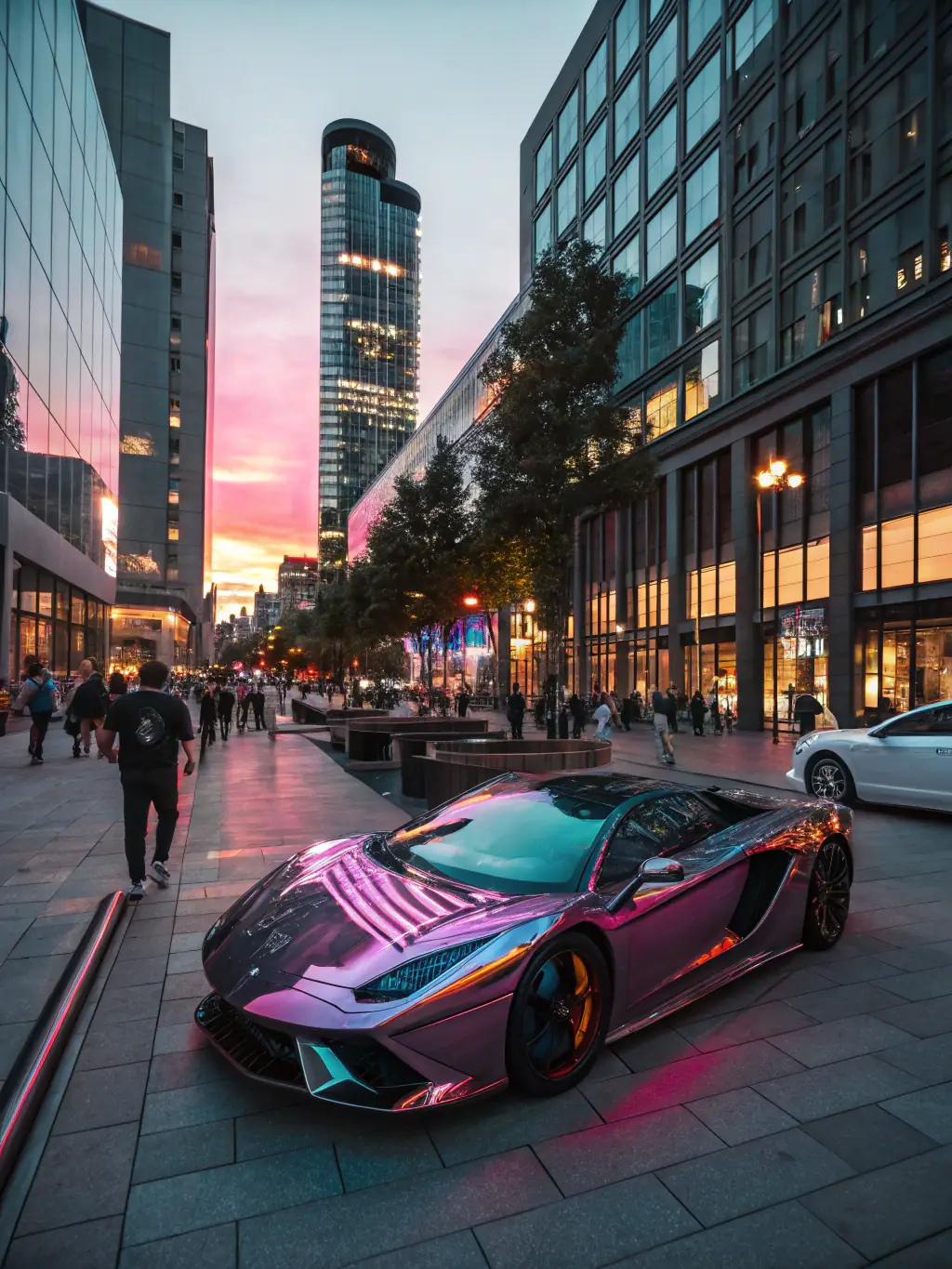 A vibrant digital advertisement showcasing a luxury car, representing ALMAELITECARS LLC's advertising solutions for the automotive industry.